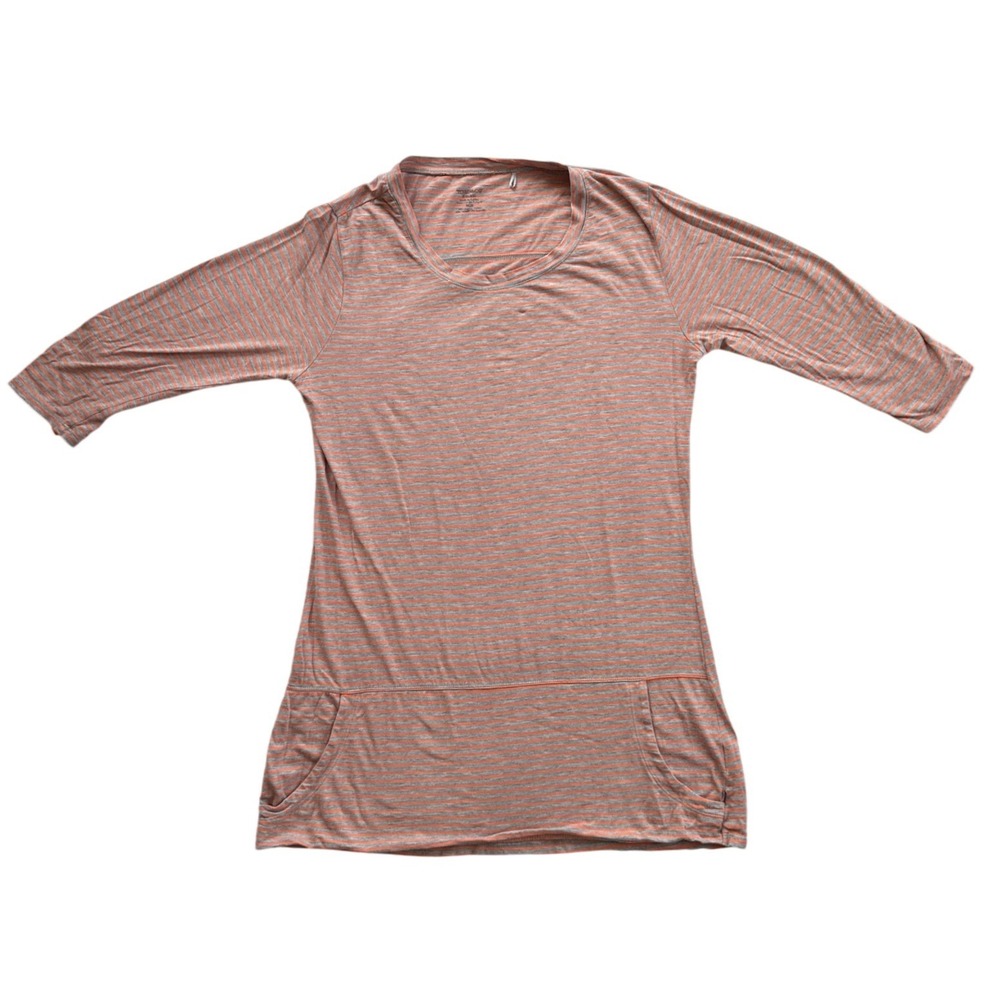 Toad&Co Ursa Tunic Women Small Orange Gray Striped Excellent Pockets 3/4 Sleeve